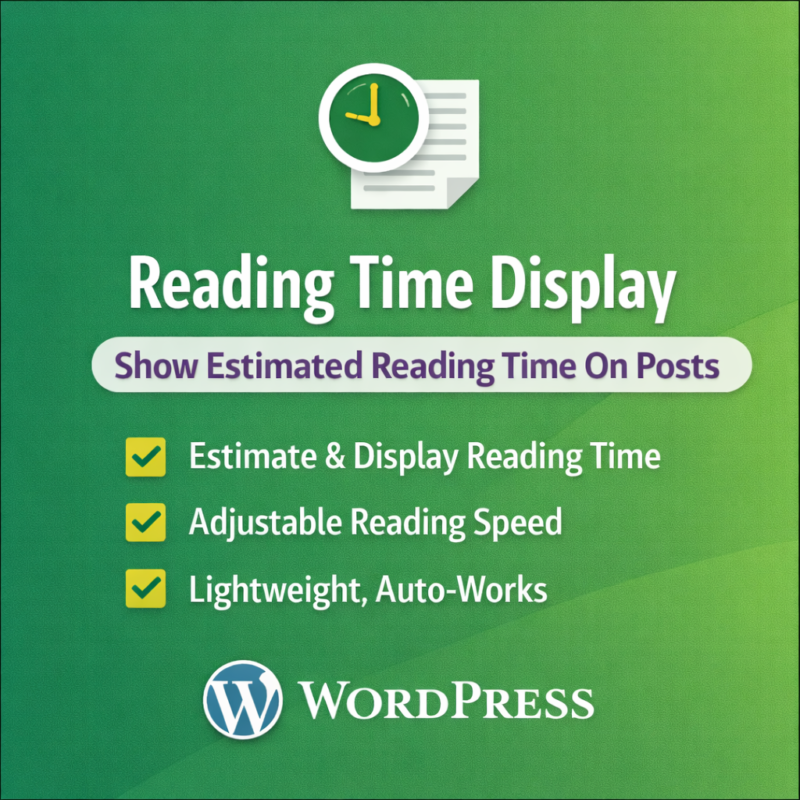 Reading Time Display. Show Estimated Reading Time On Posts