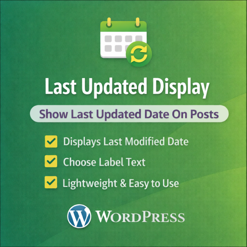 Last Updated Display. Show Last Updated Date On Posts